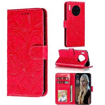 Intricate Embossing Lace Jasmine Flower Leather Wallet Case for Huawei Mate 30 - Red
