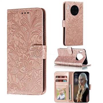 Intricate Embossing Lace Jasmine Flower Leather Wallet Case for Huawei Mate 30 - Rose Gold