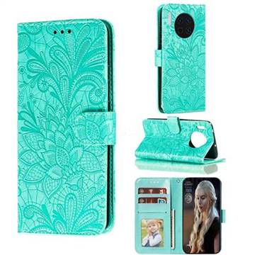Intricate Embossing Lace Jasmine Flower Leather Wallet Case for Huawei Mate 30 - Green