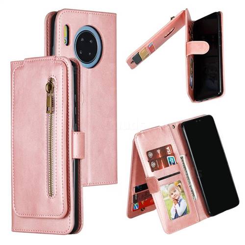 Multifunction 9 Cards Leather Zipper Wallet Phone Case for Huawei Mate 30 - Rose Gold
