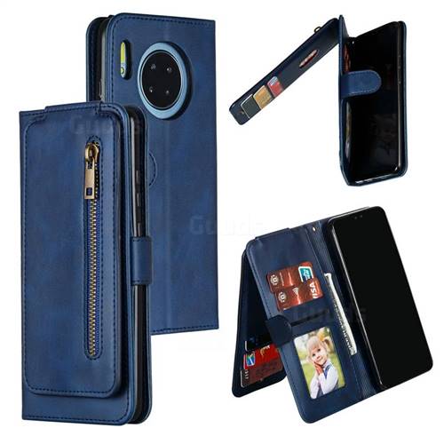 Multifunction 9 Cards Leather Zipper Wallet Phone Case for Huawei Mate 30 - Blue