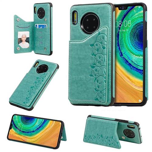 Yikatu Luxury Cute Cats Multifunction Magnetic Card Slots Stand Leather Back Cover for Huawei Mate 30 - Green