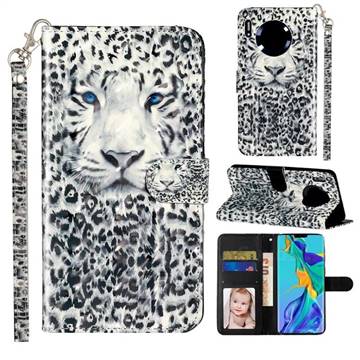 White Leopard 3D Leather Phone Holster Wallet Case for Huawei Mate 30