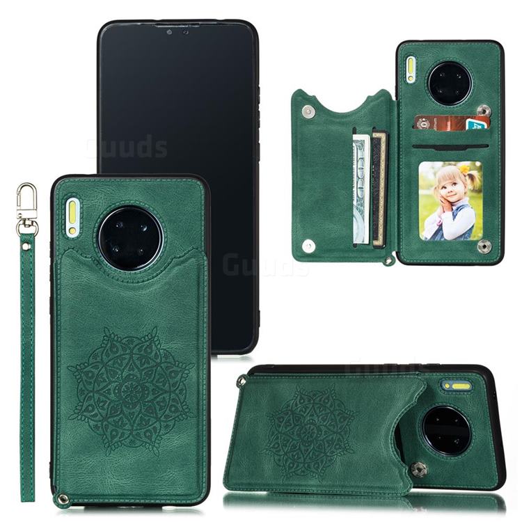Luxury Mandala Multi-function Magnetic Card Slots Stand Leather Back Cover for Huawei Mate 30 - Green