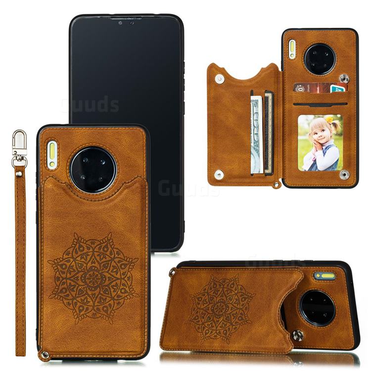 Luxury Mandala Multi-function Magnetic Card Slots Stand Leather Back Cover for Huawei Mate 30 - Brown