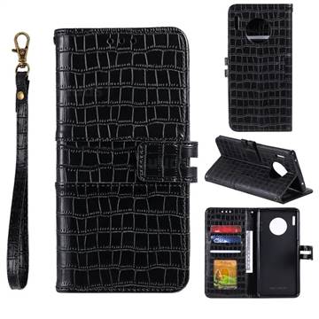Luxury Crocodile Magnetic Leather Wallet Phone Case for Huawei Mate 30 - Black