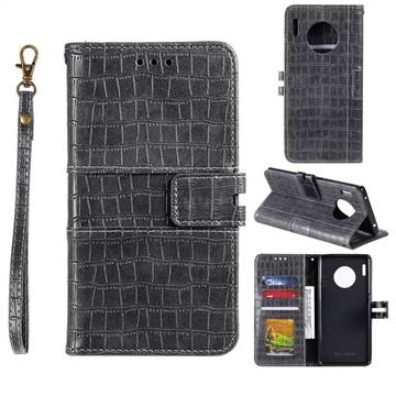Luxury Crocodile Magnetic Leather Wallet Phone Case for Huawei Mate 30 - Gray