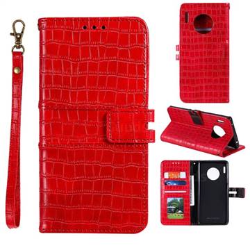 Luxury Crocodile Magnetic Leather Wallet Phone Case for Huawei Mate 30 - Red