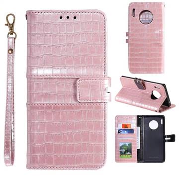 Luxury Crocodile Magnetic Leather Wallet Phone Case for Huawei Mate 30 - Rose Gold