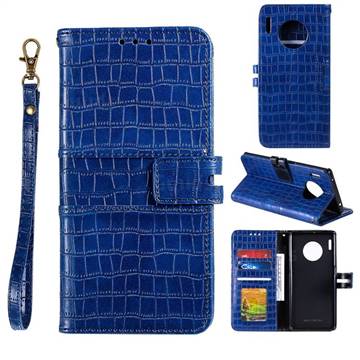 Luxury Crocodile Magnetic Leather Wallet Phone Case for Huawei Mate 30 - Blue