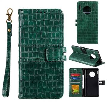 Luxury Crocodile Magnetic Leather Wallet Phone Case for Huawei Mate 30 - Green