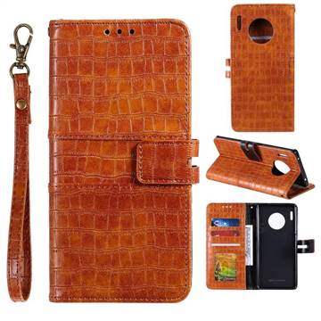 Luxury Crocodile Magnetic Leather Wallet Phone Case for Huawei Mate 30 - Brown