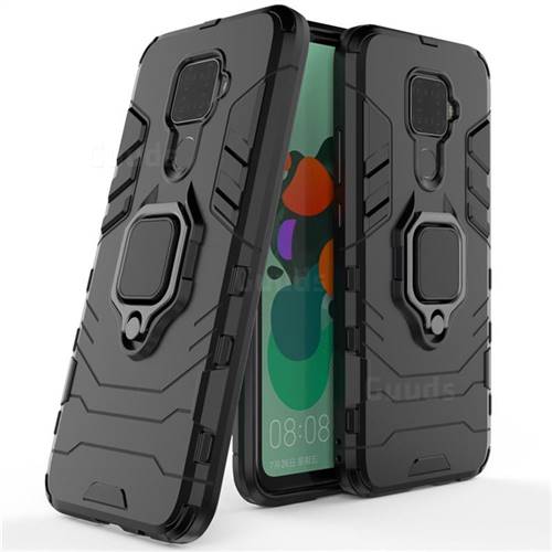 Black Panther Armor Metal Ring Grip Shockproof Dual Layer Rugged Hard Cover for Huawei Mate 30 Lite(Nova 5i Pro) - Black