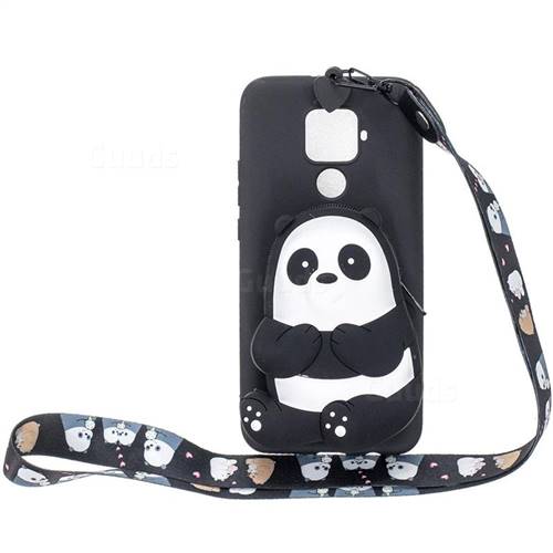 Cute Panda Neck Lanyard Zipper Wallet Silicone Case for Huawei Mate 30 Lite(Nova 5i Pro)