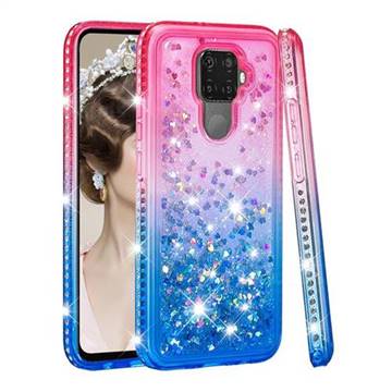 Diamond Frame Liquid Glitter Quicksand Sequins Phone Case for Huawei Mate 30 Lite(Nova 5i Pro) - Pink Blue