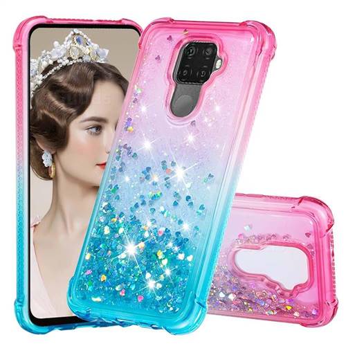 Rainbow Gradient Liquid Glitter Quicksand Sequins Phone Case for Huawei Mate 30 Lite(Nova 5i Pro) - Pink Blue