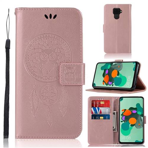 Intricate Embossing Owl Campanula Leather Wallet Case for Huawei Mate 30 Lite(Nova 5i Pro) - Rose Gold