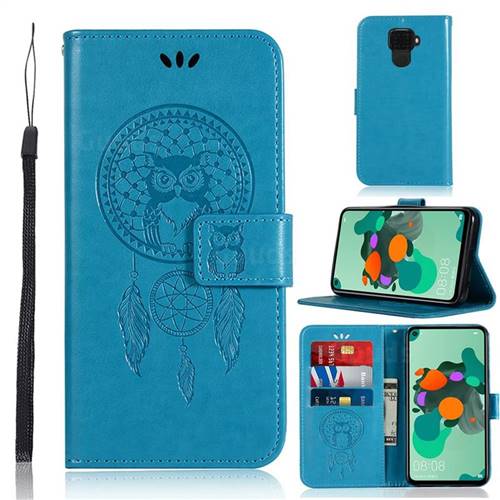 Intricate Embossing Owl Campanula Leather Wallet Case for Huawei Mate 30 Lite(Nova 5i Pro) - Blue