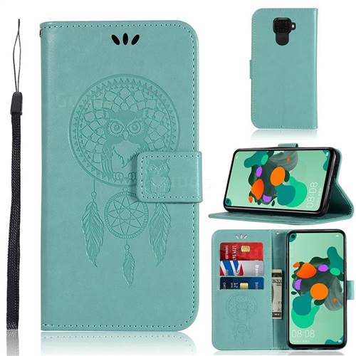 Intricate Embossing Owl Campanula Leather Wallet Case for Huawei Mate 30 Lite(Nova 5i Pro) - Green