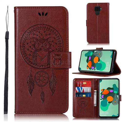 Intricate Embossing Owl Campanula Leather Wallet Case for Huawei Mate 30 Lite(Nova 5i Pro) - Brown