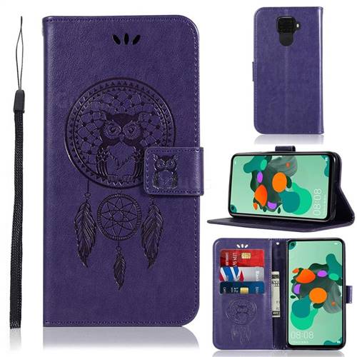 Intricate Embossing Owl Campanula Leather Wallet Case for Huawei Mate 30 Lite(Nova 5i Pro) - Purple