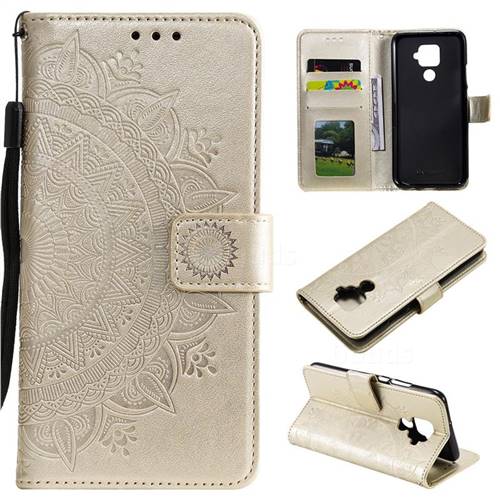 Intricate Embossing Datura Leather Wallet Case for Huawei Mate 30 Lite(Nova 5i Pro) - Golden
