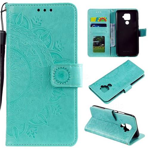 Intricate Embossing Datura Leather Wallet Case for Huawei Mate 30 Lite(Nova 5i Pro) - Mint Green