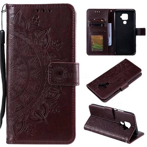 Intricate Embossing Datura Leather Wallet Case for Huawei Mate 30 Lite(Nova 5i Pro) - Brown