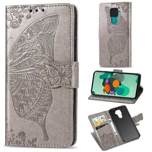 Embossing Mandala Flower Butterfly Leather Wallet Case for Huawei Mate 30 Lite(Nova 5i Pro) - Gray