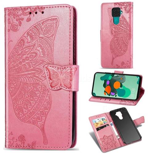 Embossing Mandala Flower Butterfly Leather Wallet Case for Huawei Mate 30 Lite(Nova 5i Pro) - Pink