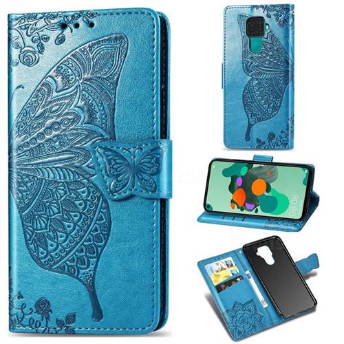 Embossing Mandala Flower Butterfly Leather Wallet Case for Huawei Mate 30 Lite(Nova 5i Pro) - Blue