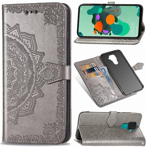 Embossing Imprint Mandala Flower Leather Wallet Case for Huawei Mate 30 Lite(Nova 5i Pro) - Gray