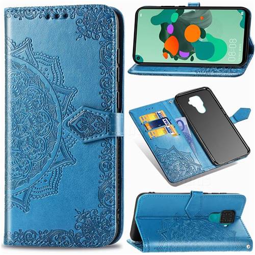 Embossing Imprint Mandala Flower Leather Wallet Case for Huawei Mate 30 Lite(Nova 5i Pro) - Blue