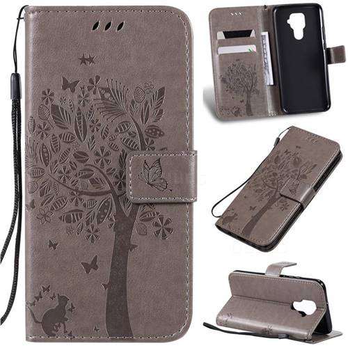 Embossing Butterfly Tree Leather Wallet Case for Huawei Mate 30 Lite(Nova 5i Pro) - Grey