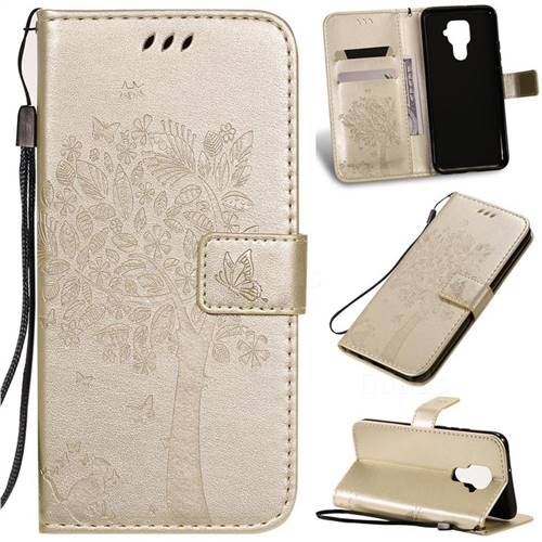 Embossing Butterfly Tree Leather Wallet Case for Huawei Mate 30 Lite(Nova 5i Pro) - Champagne