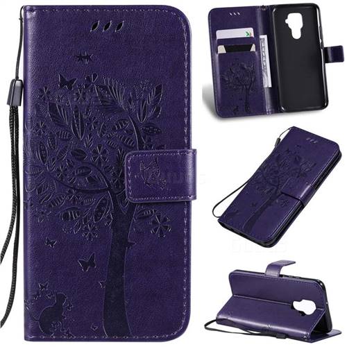 Embossing Butterfly Tree Leather Wallet Case for Huawei Mate 30 Lite(Nova 5i Pro) - Purple