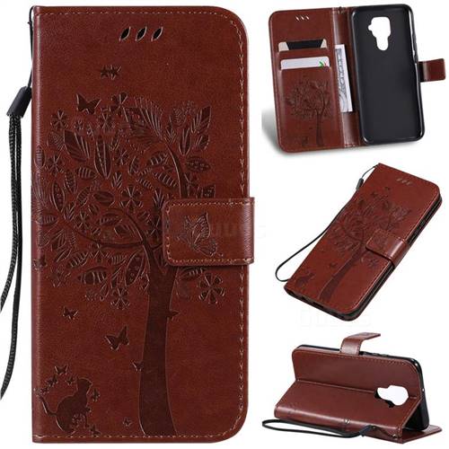 Embossing Butterfly Tree Leather Wallet Case for Huawei Mate 30 Lite(Nova 5i Pro) - Coffee