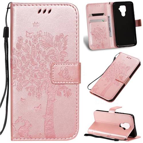 Embossing Butterfly Tree Leather Wallet Case for Huawei Mate 30 Lite(Nova 5i Pro) - Rose Pink