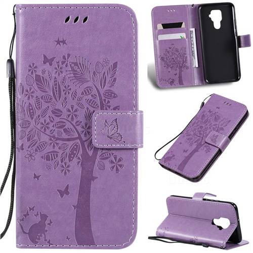 Embossing Butterfly Tree Leather Wallet Case for Huawei Mate 30 Lite(Nova 5i Pro) - Violet