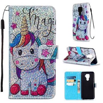 Star Unicorn Sequins Painted Leather Wallet Case for Huawei Mate 30 Lite(Nova 5i Pro)