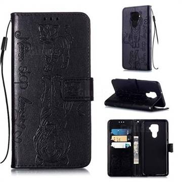 Embossing Tiger and Cat Leather Wallet Case for Huawei Mate 30 Lite(Nova 5i Pro) - Black
