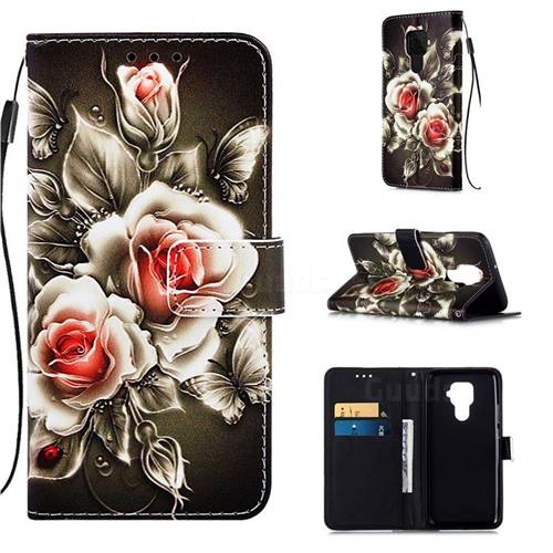 Black Rose Matte Leather Wallet Phone Case for Huawei Mate 30 Lite(Nova 5i Pro)