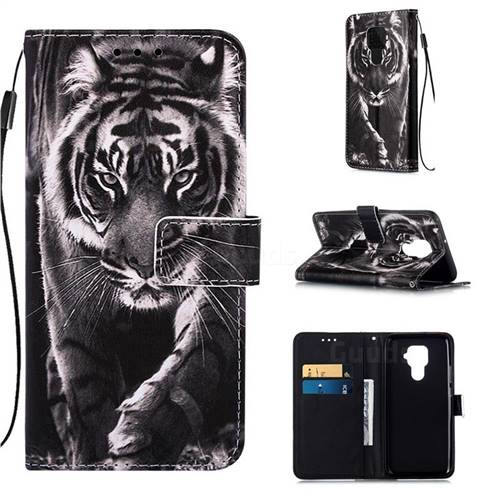 Black and White Tiger Matte Leather Wallet Phone Case for Huawei Mate 30 Lite(Nova 5i Pro)