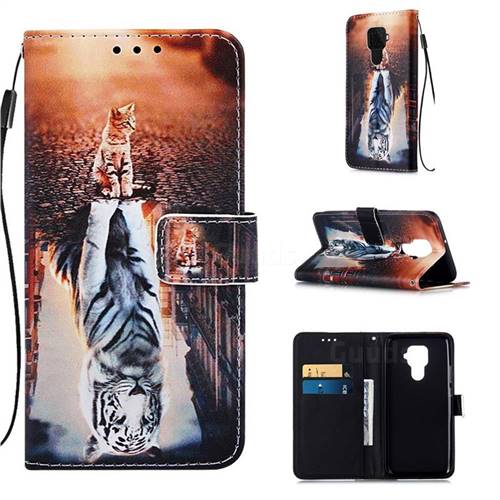 Cat and Tiger Matte Leather Wallet Phone Case for Huawei Mate 30 Lite(Nova 5i Pro)