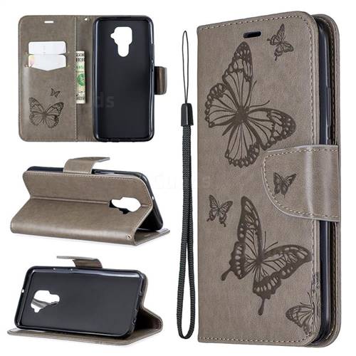 Embossing Double Butterfly Leather Wallet Case for Huawei Mate 30 Lite(Nova 5i Pro) - Gray