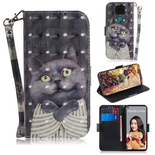 Cat Embrace 3D Painted Leather Wallet Phone Case for Huawei Mate 30 Lite(Nova 5i Pro)