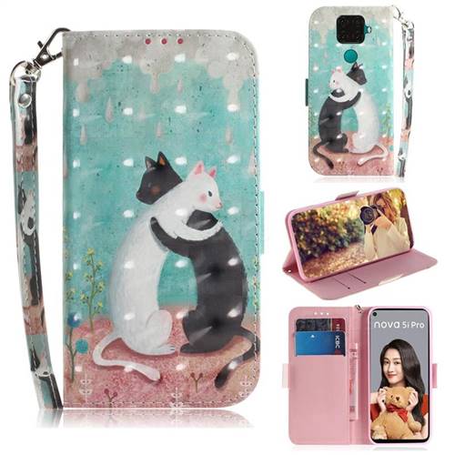 Black and White Cat 3D Painted Leather Wallet Phone Case for Huawei Mate 30 Lite(Nova 5i Pro)