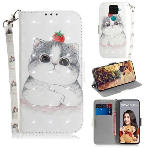 Cute Tomato Cat 3D Painted Leather Wallet Phone Case for Huawei Mate 30 Lite(Nova 5i Pro)
