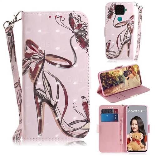 Butterfly High Heels 3D Painted Leather Wallet Phone Case for Huawei Mate 30 Lite(Nova 5i Pro)