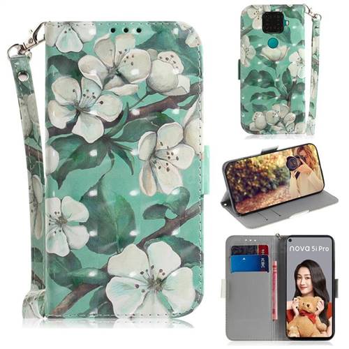Watercolor Flower 3D Painted Leather Wallet Phone Case for Huawei Mate 30 Lite(Nova 5i Pro)